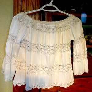 A pretty white laced off the shoulder long sleeve